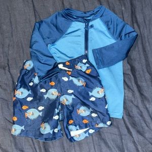 Long sleeved full zip rash guard and swim shorts